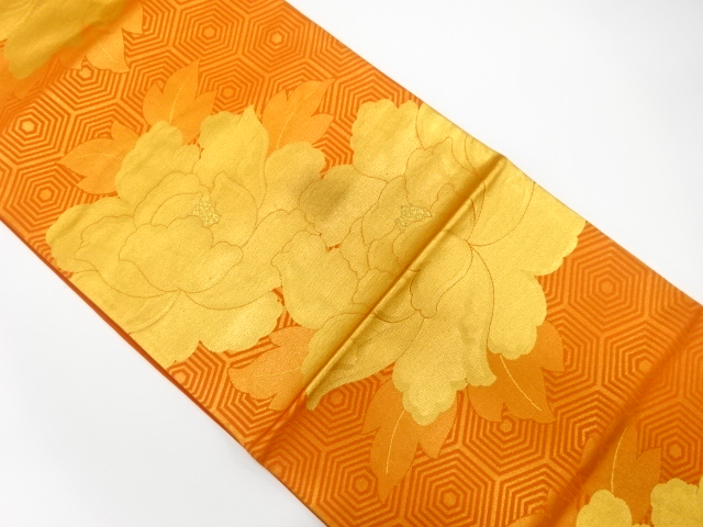 JAPANESE KIMONO / ANTIQUE FUKURO OBI / SILK / WOVEN PEONY & KIKKO